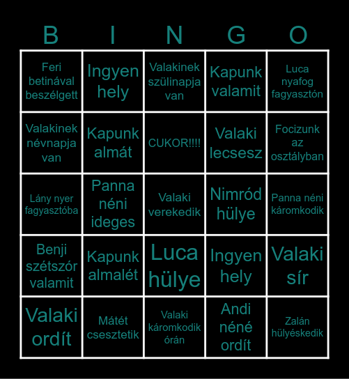 Suli bingó Bingo Card