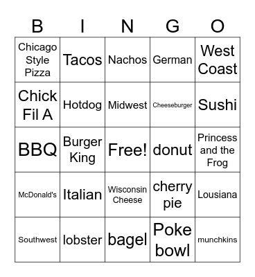 American Food Culture Bingo Card