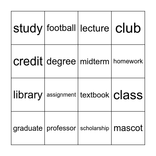 College Knowledge Bingo! Bingo Card