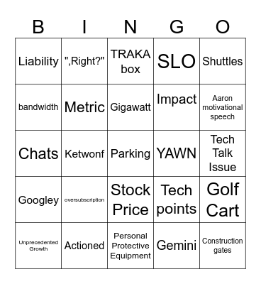 All Sites Bingo Card