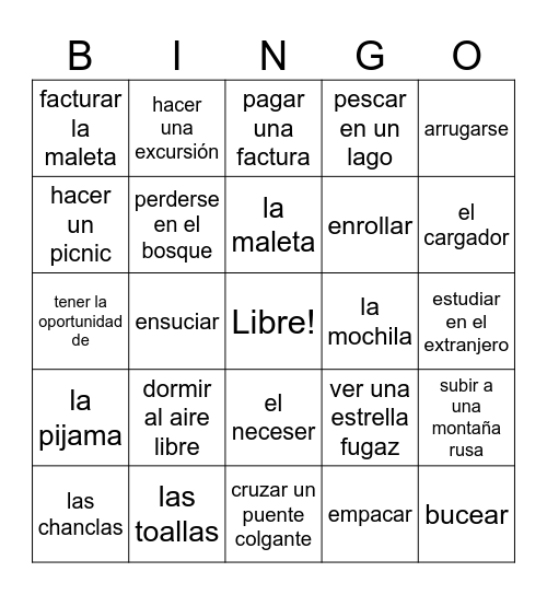 Viajar Bingo Card