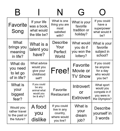 Ice Breaker Bingo Card