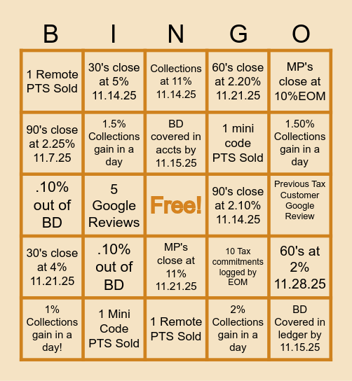 GOBBLE up your Goals Bingo Card