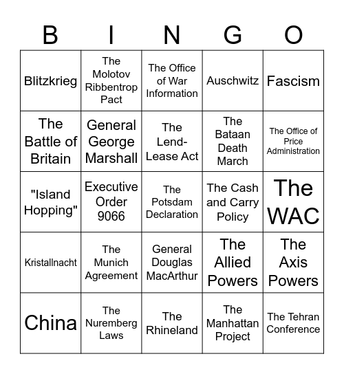 World War II Bingo Card
