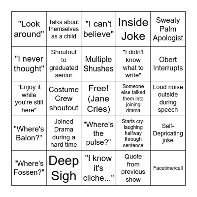 Sparkle Speech Bingo Card