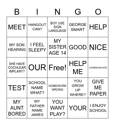 ASL 1 - Unit 2 Sentences Bingo Card