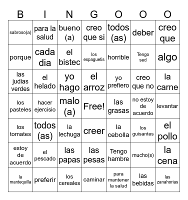 3B Para Mantener la Salud Bingo Card