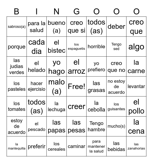 3B Para Mantener la Salud Bingo Card