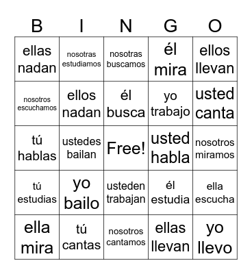 -AR Verbs Bingo Card
