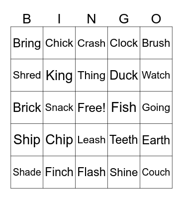 Closed Syllable Digraphs Bingo Card