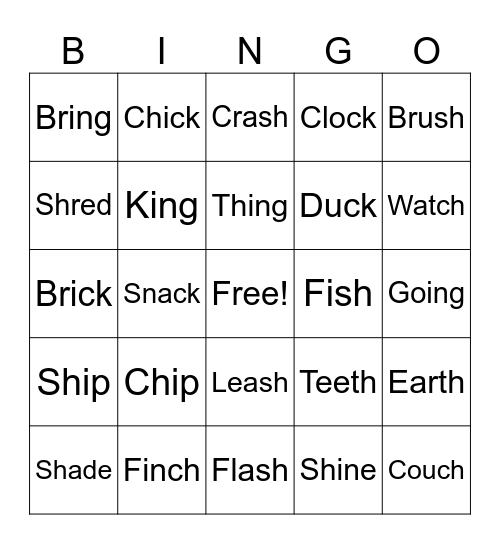 Closed Syllable Digraphs Bingo Card