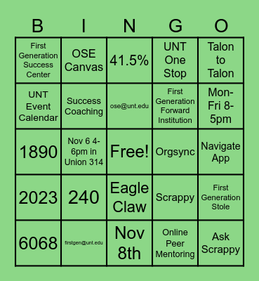 First-Gen x OSE Bingo Card