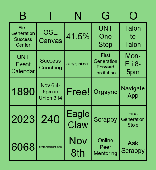 First-Gen x OSE Bingo Card