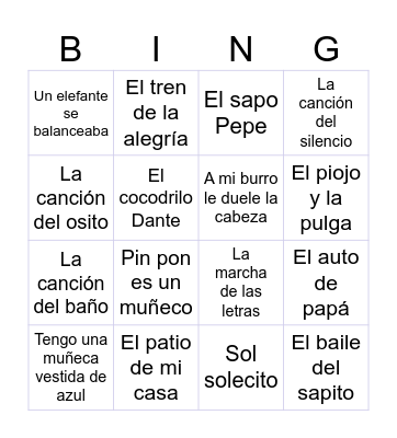 Canciones Bingo Card