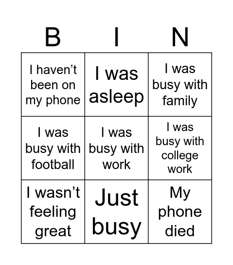 Untitled Bingo Card