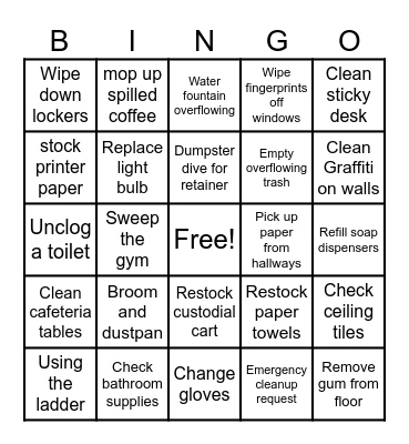 Custodial Bingo Card