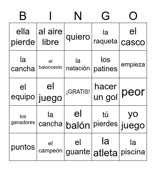 Unidad 6 lección ! Bingo Card
