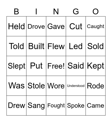Past Simple Irregular Verbs Bingo Card