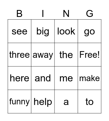 Sight Words 1 Bingo Card