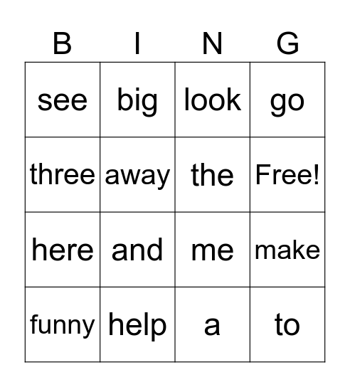 Sight Words 1 Bingo Card