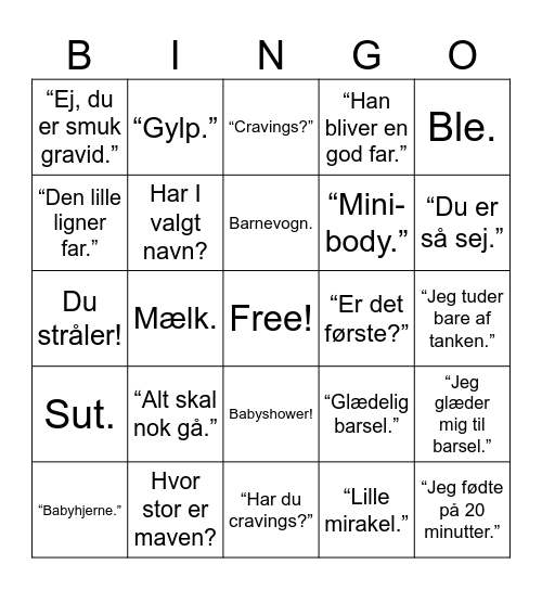 Aniisas babyshower Bingo Card