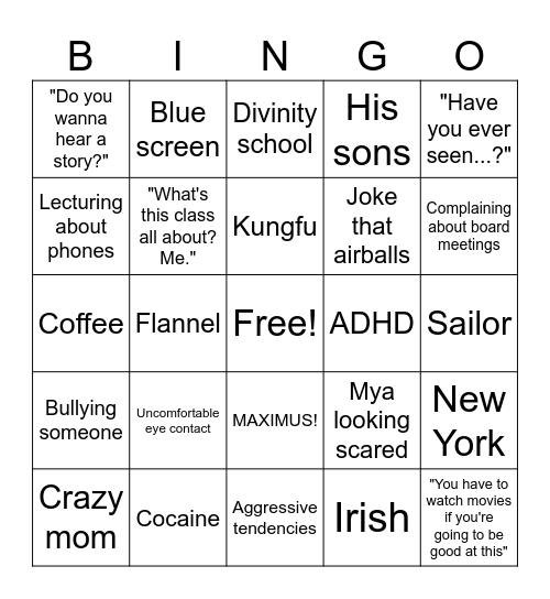 Acosta Bingo Card