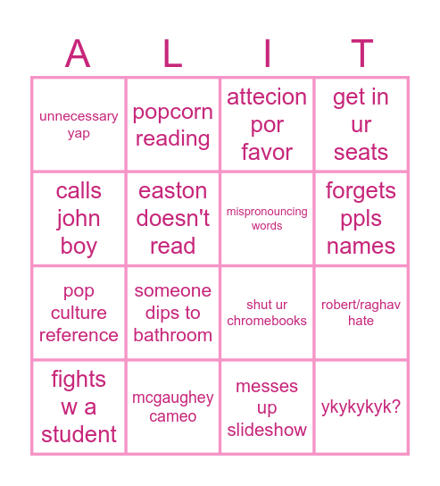 Ms.Lorenzo + Lit Bingo Card