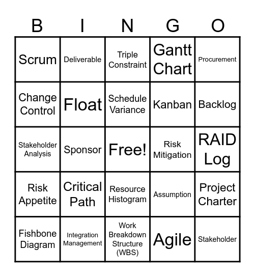 PMP Bingo Card