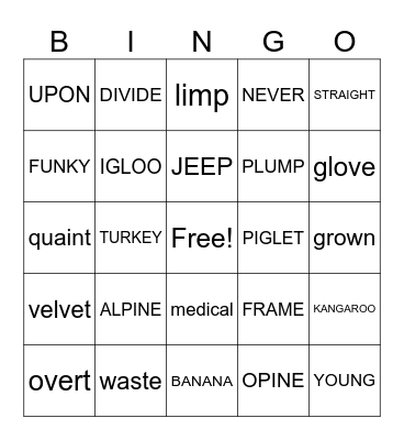Fingerspelling Bingo Card