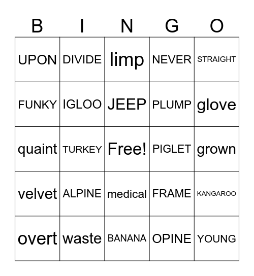 Fingerspelling Bingo Card