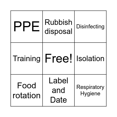 Infection Control Bingo Card
