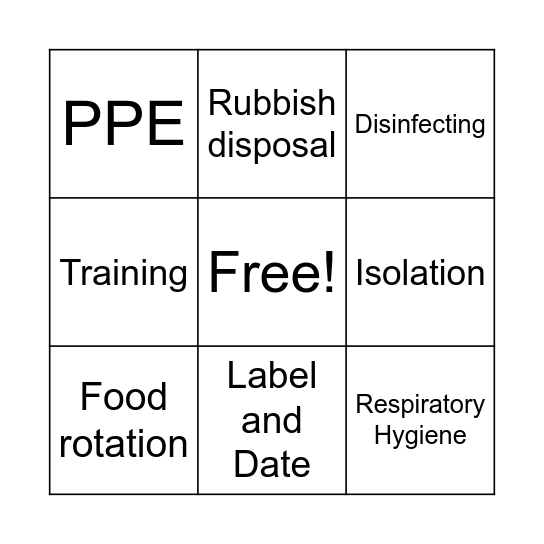 Infection Control Bingo Card