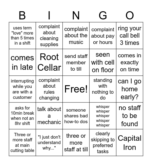 Fabricland Closeout Sale Bingo Card