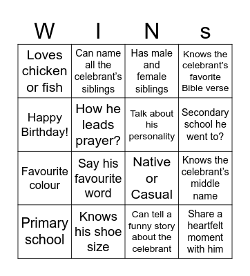 Prayo's Birthday Bingo Card