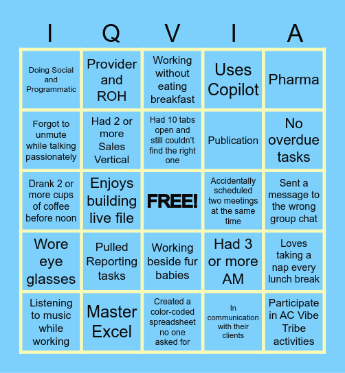 ACCOUNT COORDINATOR'S BINGO Card