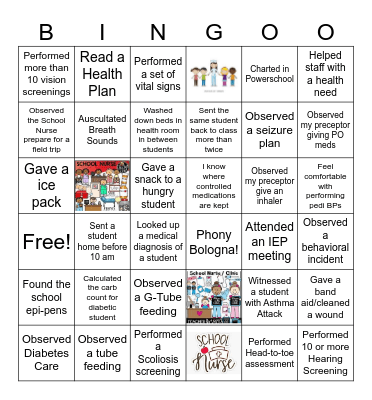 School Nurse Bingo!!! Bingo Card