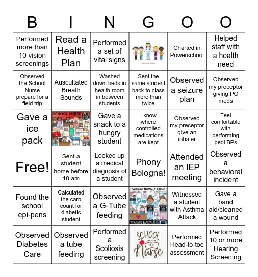 School Nurse Bingo!!! Bingo Card