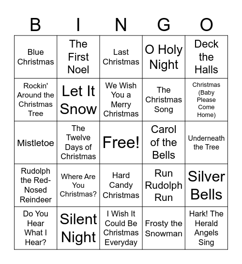 Christmas Music Bingo Card