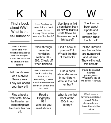 KNOWVEMBER BINGO Card