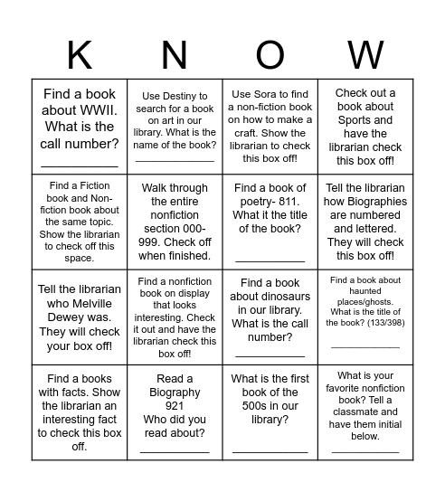 KNOWVEMBER BINGO Card