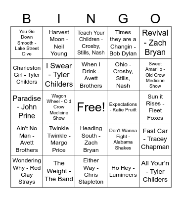 Americana Bingo Card