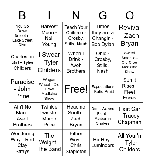 Americana Bingo Card