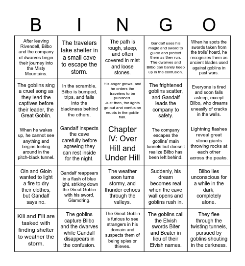 Chapter 4: "Over Hill and Under Hill" Bingo Card