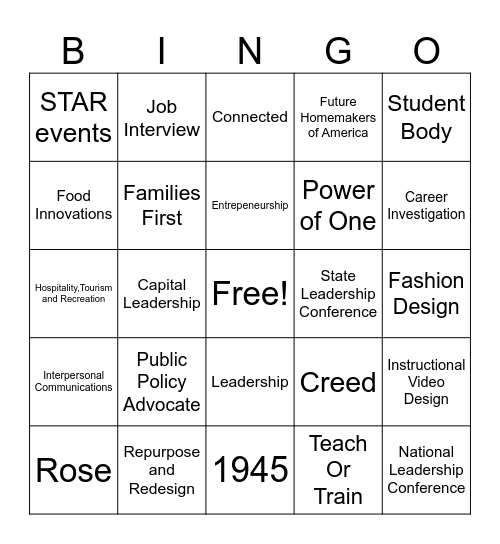 FCCLA Bingo Card