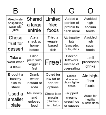 Eating Healthy Bingo PHAR 652 Bingo Card