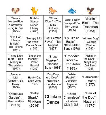 ANIMALS IN THE TITLE Bingo Card