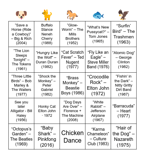 ANIMALS IN THE TITLE Bingo Card