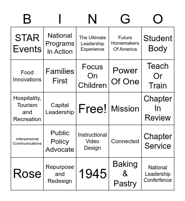 FCCLA Bingo Card