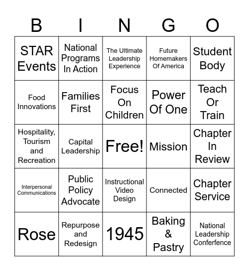 FCCLA Bingo Card