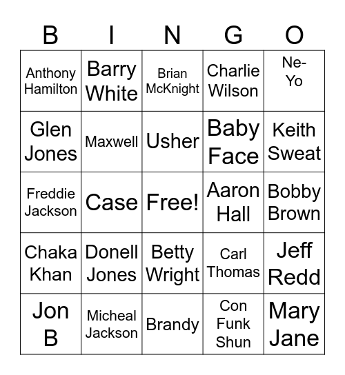 R&B Bingo Card